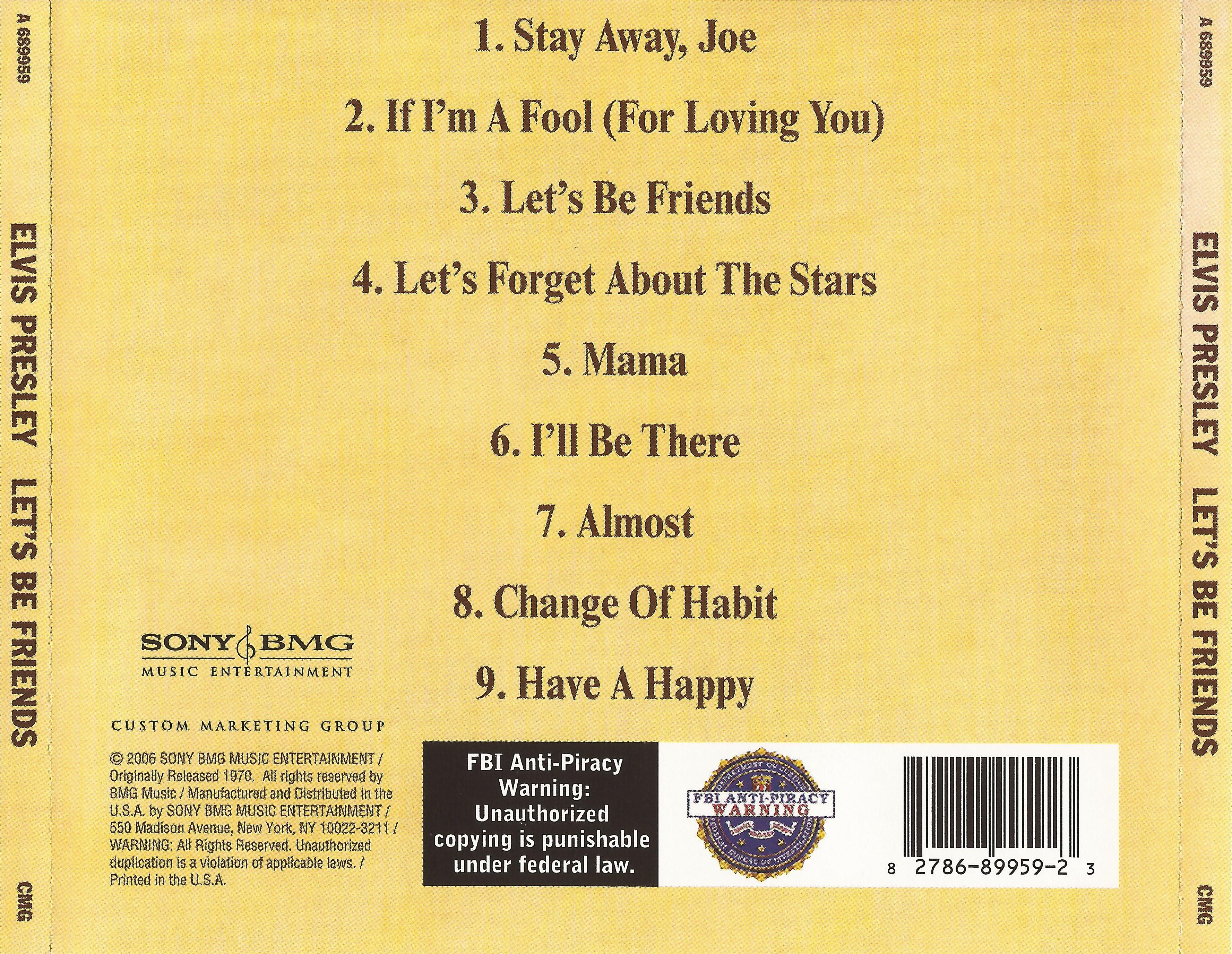 Elvis Presley  Lets Be Friends : Back